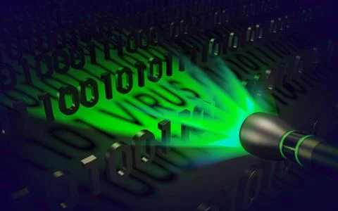 Antivirus concept: special flashlight detects malicious code Stock Illustration