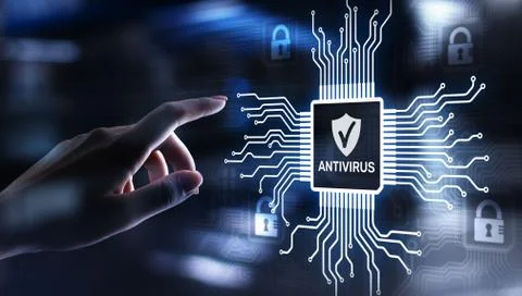 Antivirus Cyber security Data protection Technology concept on virtual screen. Фото