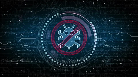 Antivirus cyber security virus detect symbol loop digital concept Stock Footage 250517285