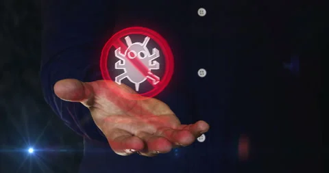 Antivirus cyber security virus detect symbol over hand Stock Footage 251147017