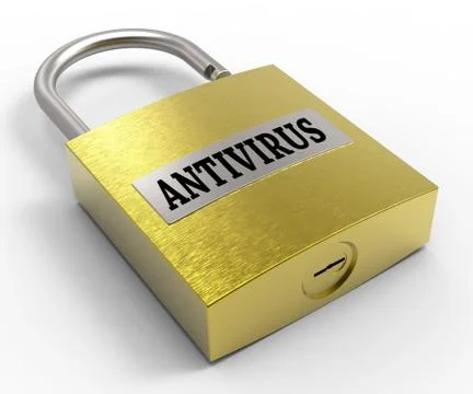 Antivirus Padlock Shows Malicious Software And Attack 3d Rendering Ilustración de archivo