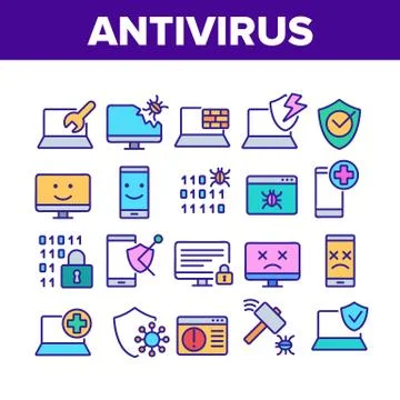 Antivirus Program Collection Icons Set Vector 库存插图