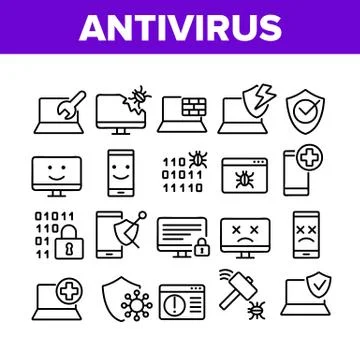 Antivirus Program Collection Icons Set Vector 库存插图