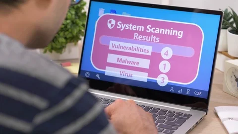Antivirus Scanning Laptop Computer to Find Malware and Viruses Stock Footage 115362285