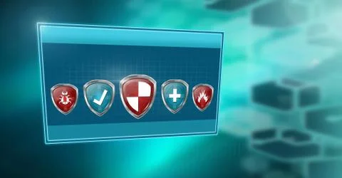 Antivirus security protection shields in box Stock Illustration