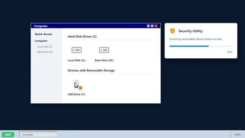 Antivirus software detecting and removing malware on computer screen. 4K Stock Footage 341694301