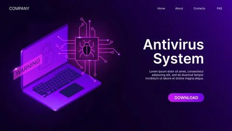 Antivirus System Banner Template. Website Page for Cybersecurity Concept Stock Illustration