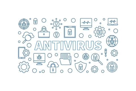 Antivirus vector concept outline simple horizontal illustration 스톡 일러스트