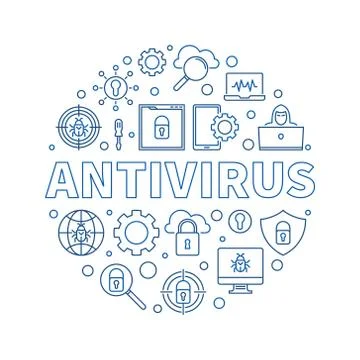Antivirus vector round Virus Protection outline blue illustration イラスト素材