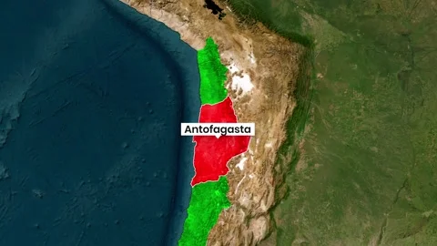 Antofagasta region highlighted on satellite map motion footage clip Stock Footage 343594191