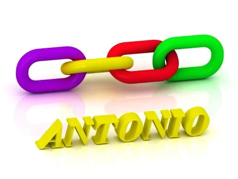 ANTONIO- Name and Family of bright yellow letters and chain of green, yellow, Stock Illustration