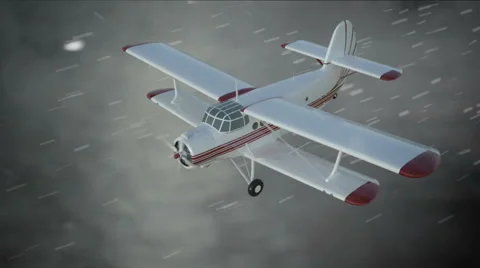 The antonov An-2 bi-plane fly in bad weather. Old white retro plane. Stock Footage 58720203
