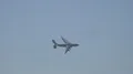 Antonov AN-225 cargo airplane flying curve in blue sky 4k or 4k+ Resolution