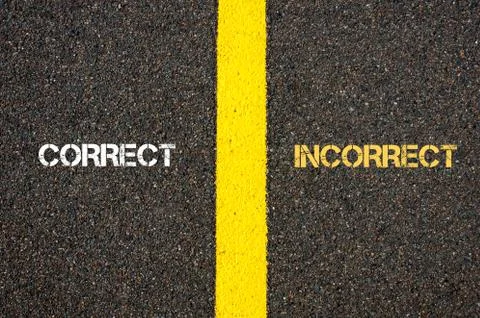 Antonym concept of CORRECT versus INCORRECT Stock Photos
