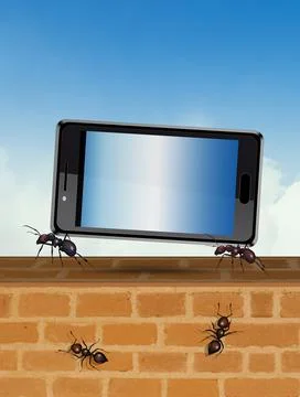 Ants carry a cellphone Illustrazione stock