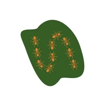 Ants forming a collaborative column on a green leaf Stock Illustration