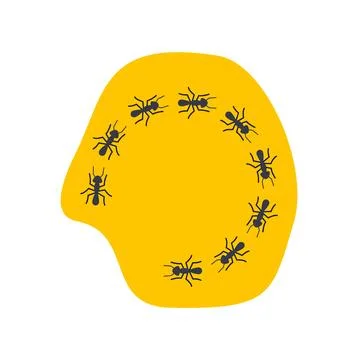 Ants walking in circle on yellow background Stock Illustration