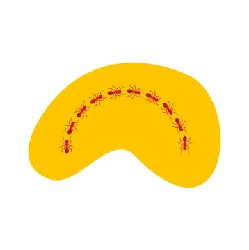 Ants walking in a line on a yellow path Illustrazione stock