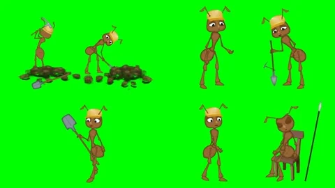 Ants working hard with shovel digging in soil dirt ground animations 2d 스톡 동영상 334702709