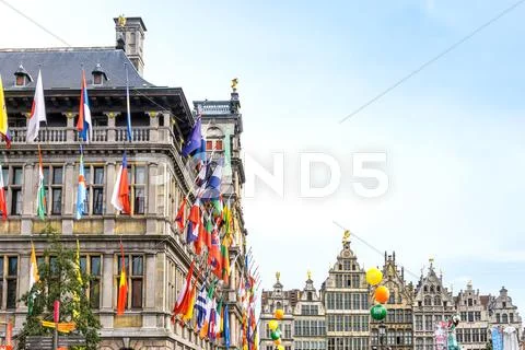 ANTWERP, BELGIUM - August 18, 2016. Beautiful street view of Old town in Ant Stock Photos