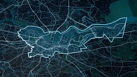 Antwerp Belgium Glowing Digital Map Animation 4K Video stock 336732555