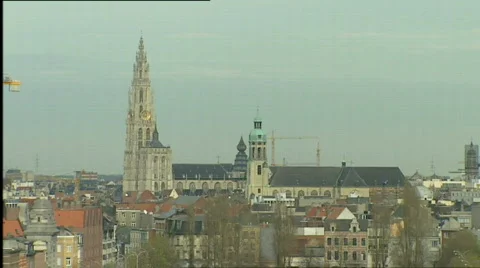 Antwerp cathedral distance view Stock Footage 656670