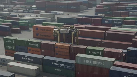 Antwerp harbour endless amount of containers drone shot Stock Footage 249221910