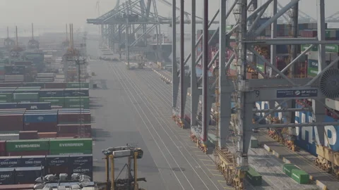 Antwerp harbour hovering drone shot Stock Footage 249223024