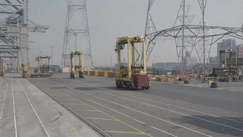 Antwerp harbour tracking drone shot Stock Footage 249225732