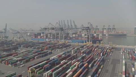 Antwerp harbour wide angle drone shot Stock Footage 249168537