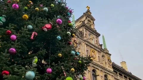 Antwerp main square decorated for christmas Stock Footage 295810549