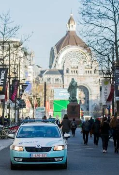 Antwerp police arrest man on suspicion of driving at crowd, Belgium - 23 Mar 201 Stock Photos