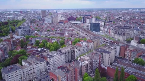 Antwerpen, Belgium, aerial drone city and transportation footage 4k Stock Footage