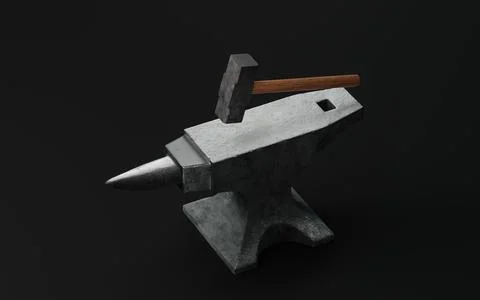 Anvil and hammer, 3d rendering. Stock Illustration