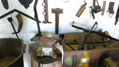 Anvil and old farm tools Stock Footage 113946460