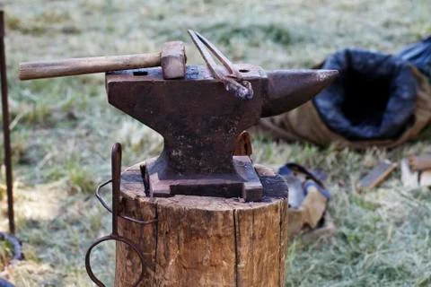 Anvil , blacksmith tools close-up Stock Photos
