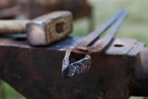 Anvil , blacksmith tools close-up Stock Photos