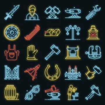 Anvil icon set vector neon Ilustración de archivo