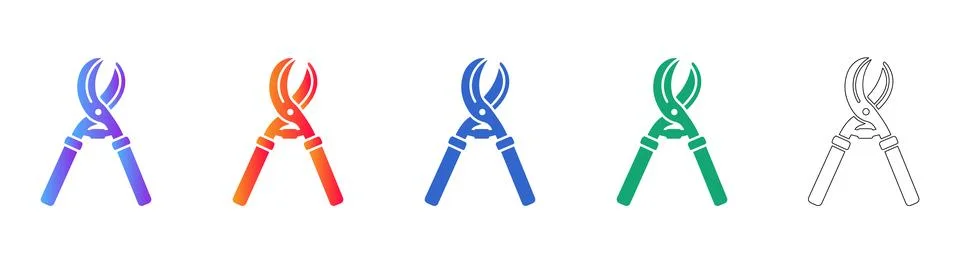 Anvil Pruning Shears Icon Set in Multiple Styles Stock Illustration
