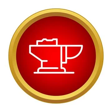 Anvil tool icon on red circle button 스톡 일러스트