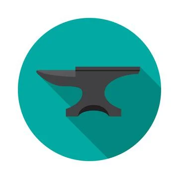 Anvil web icon with long shadow. Flat design style. Round icon. Web and mobil Stock Illustration