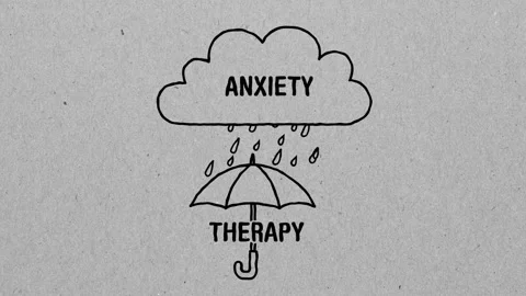 Anxiety and Therapy with a Cloud and Umbrella Emotional Well-being Stock Footage 303581052
