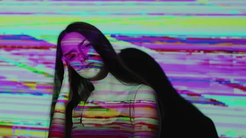 Anxiety attack mental disorder mad glitch woman 库存影片 164656986