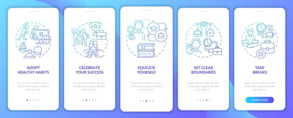 Anxiety avoiding at work blue gradient onboarding mobile app screen 스톡 일러스트