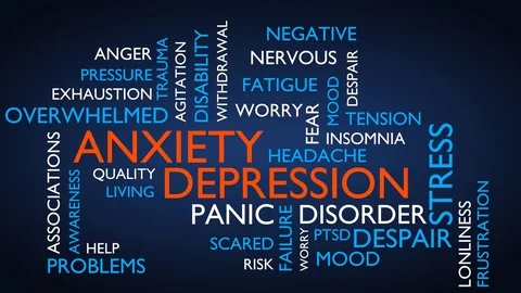 Anxiety, depression, word tag cloud, loop able, blue variant Vidéo 85147341