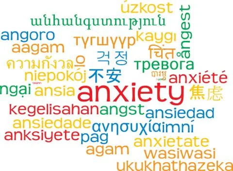 Anxiety multilanguage wordcloud background concept Stock Illustration