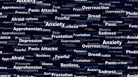 ANXIETY Seamless Endless Keywords Animation, Background, Loop Stockbeeldmateriaal 326164833