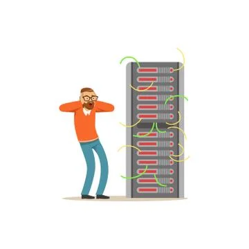 Anxiety technical specialist repairing server hardware equipment in the data 库存插图