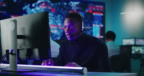 Anxious African American programmer using computer at work Stock Footage 148241644