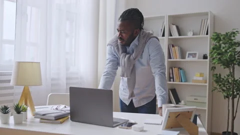 Anxious black man looking having trouble with password online, access denied Stock Footage 188130383